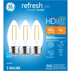 GE Refresh HD LED 40W EQ Clear Decorative Medium Base Blunt Tip Dimmable Light Bulb 3-Pack