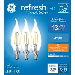Ge Refresh Hd Led 40w Eq Clear Decorative Candelabra Base Bent Tip Dimmable Light Bulb 3-Pack