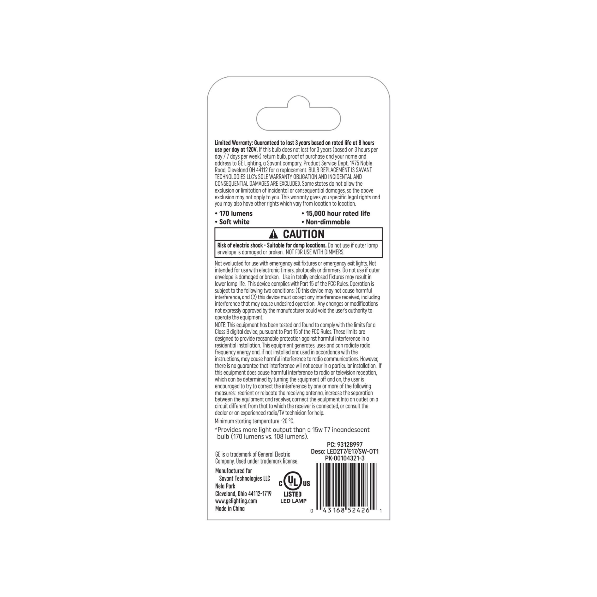 slide 2 of 2, GE LED 15W EQ T7 E17 Base Tube Light Bulb Warm White Nondimmable Light Bulb 1-Pack, 1 ct