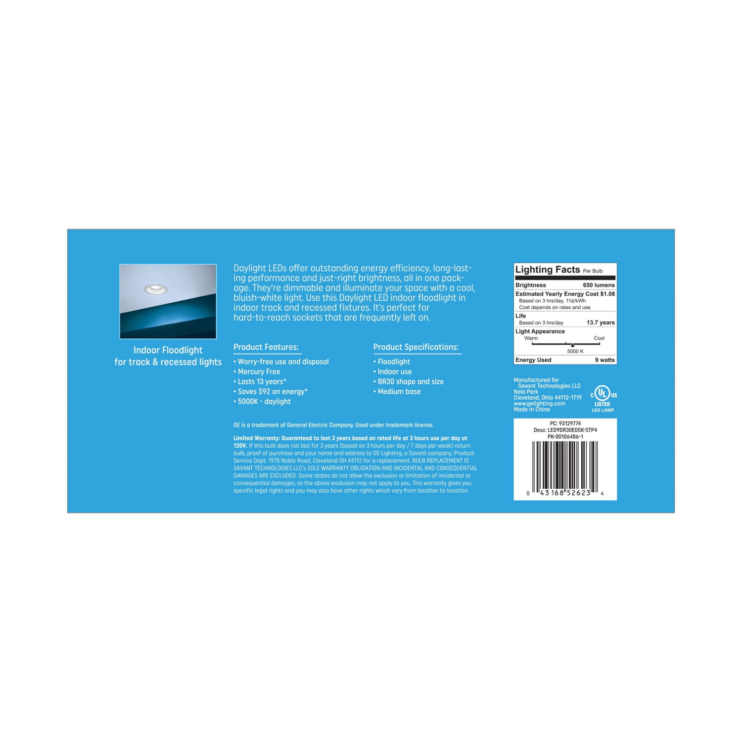 slide 2 of 2, GE LED Value 65W BR30 FLOOD Daylight Dim 4PK, 4 ct