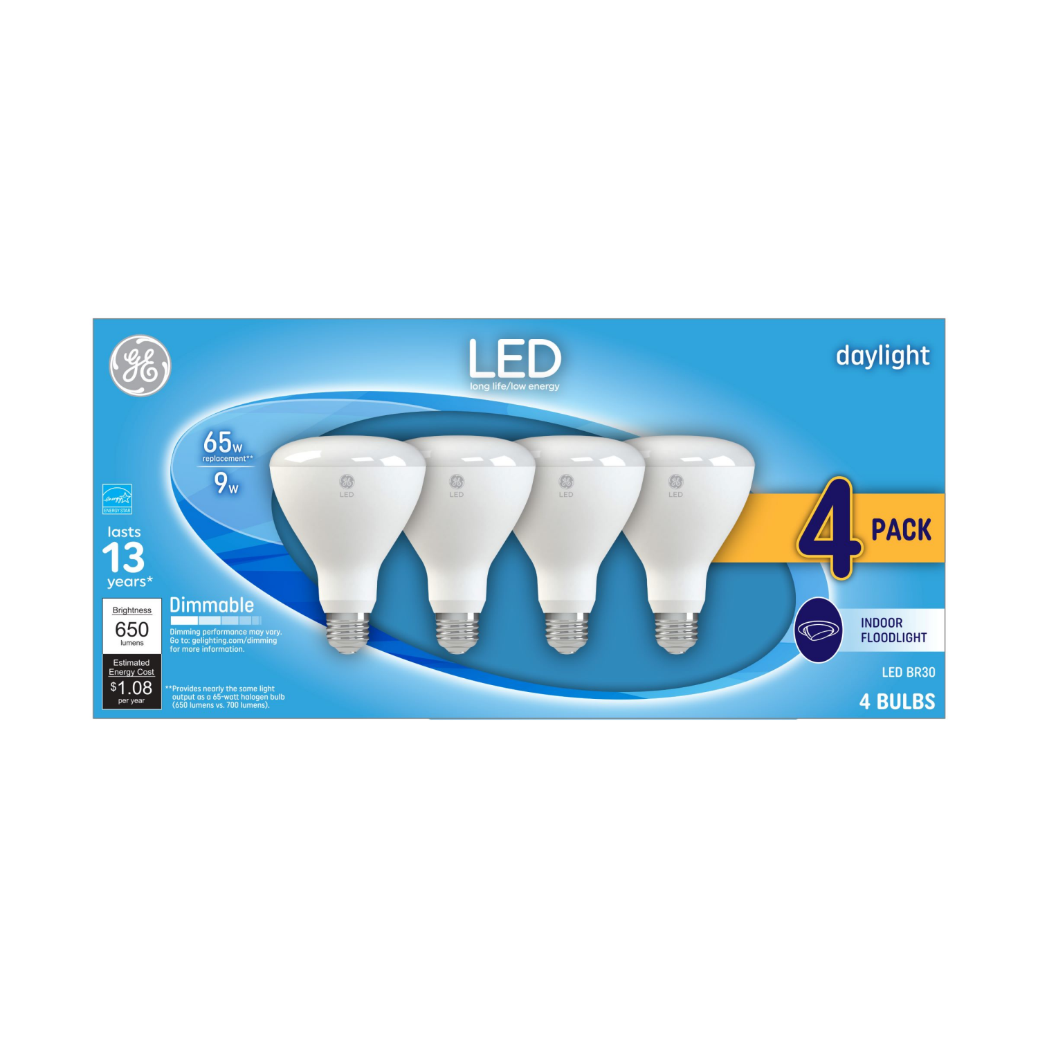 slide 1 of 2, GE LED Value 65W BR30 FLOOD Daylight Dim 4PK, 4 ct