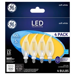 GE Soft White 60W Replacement LED Light Bulbs Decorative Clear Bent Tip Candelabra Base CAC