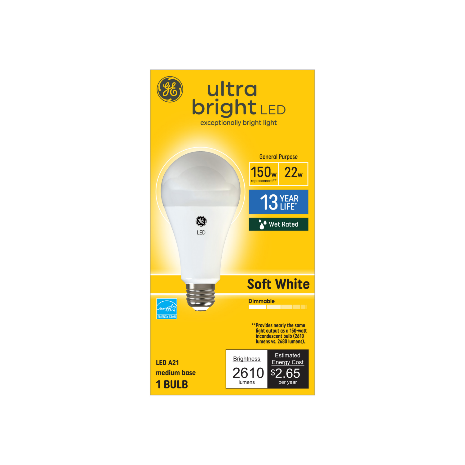 slide 1 of 2, GE Ultra Bright 22 Watts Soft White LED A21 Light Bulb 1 ea, 1 ct