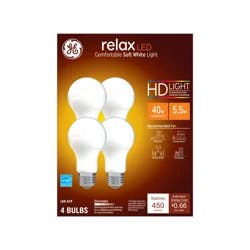 GE Relax HD LED 40W EQ A19 Soft White Dimmable Light Bulb 4-Pack