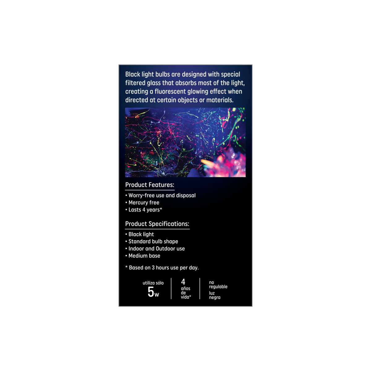 slide 2 of 2, GE LED 5W A19 Blacklight Nondim, 1 ct