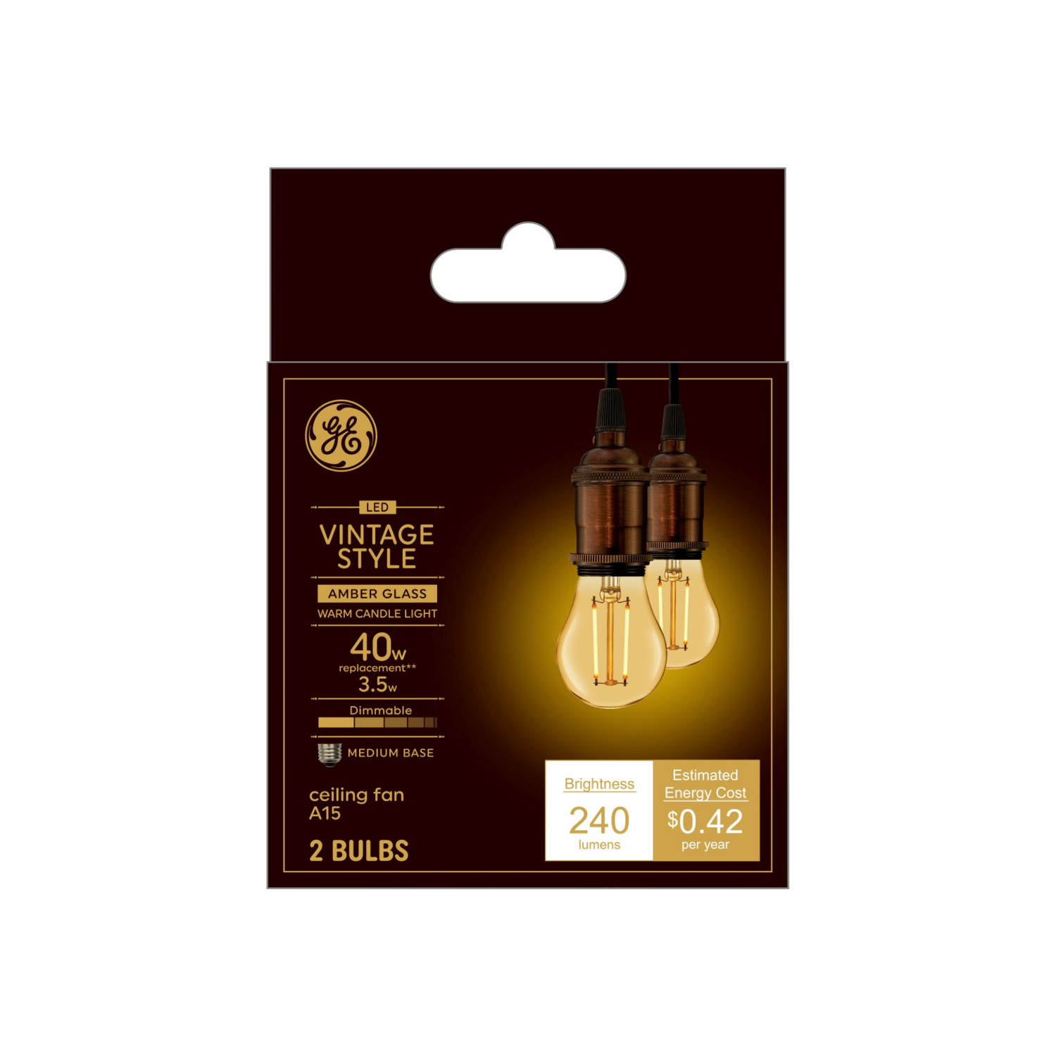 slide 1 of 2, GE Vintage 2-Pack 40 W Equivalent Dimmable Warm Candle Light A15 Vintage LED Light Fixture Light Bulbs, 2 ct