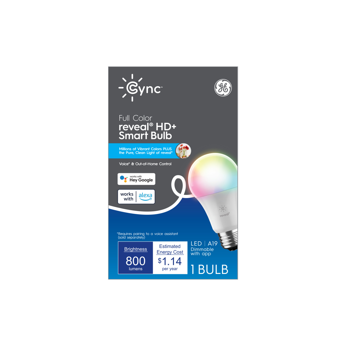 slide 1 of 5, GE Cync Full Color Reveal HD+ LED Smart Bulb 1 ea, 1 ct