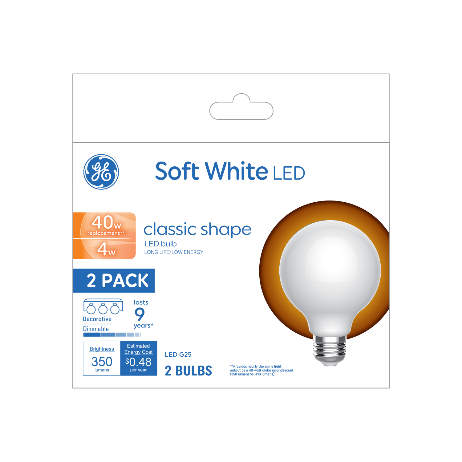 slide 1 of 2, GE 4 Watts Classic Shape Soft White LED Light Bulbs 2 Pack 2 ea, 2 ct