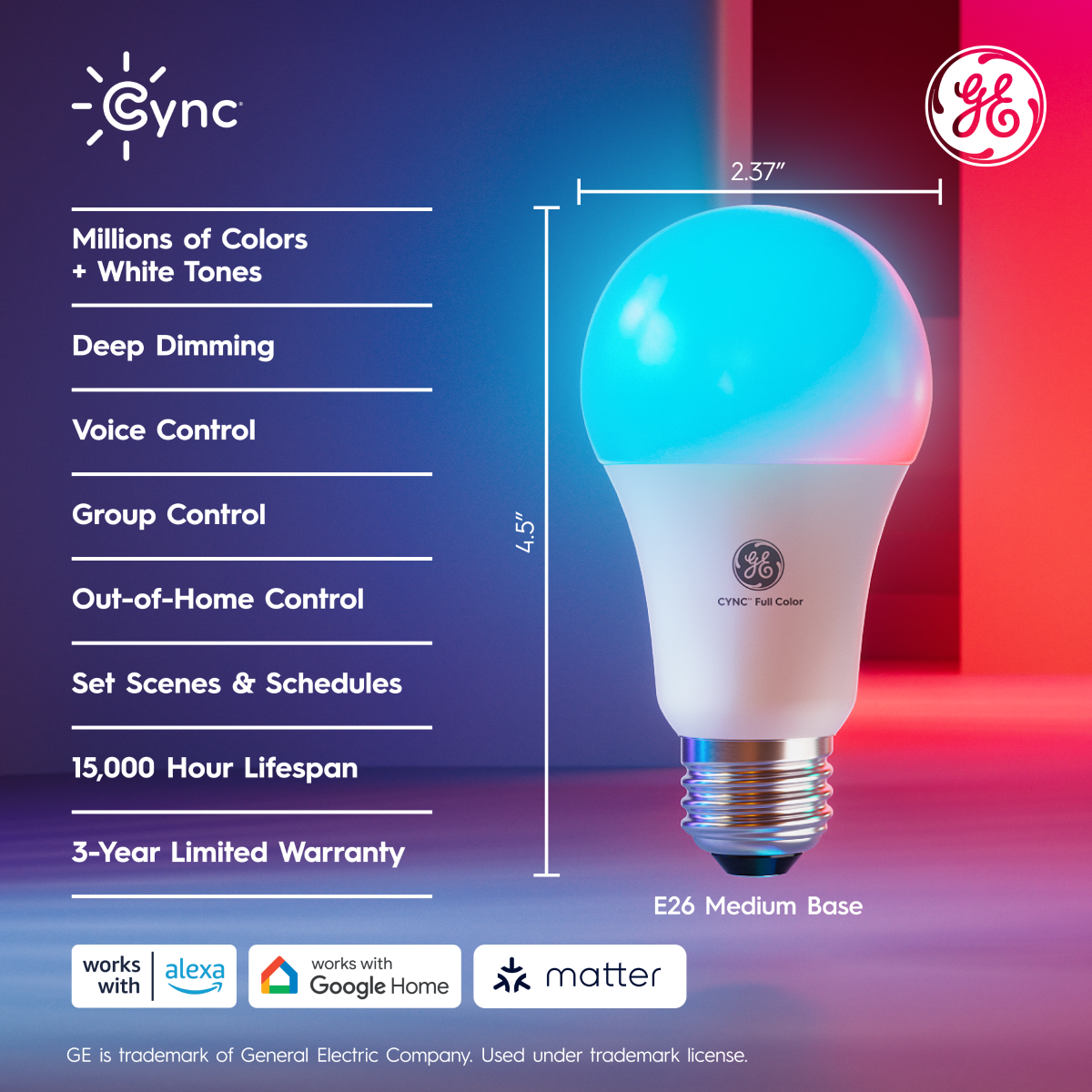 slide 3 of 3, GE Cync Full Color Smart 100W A21 DIM, 1 ct