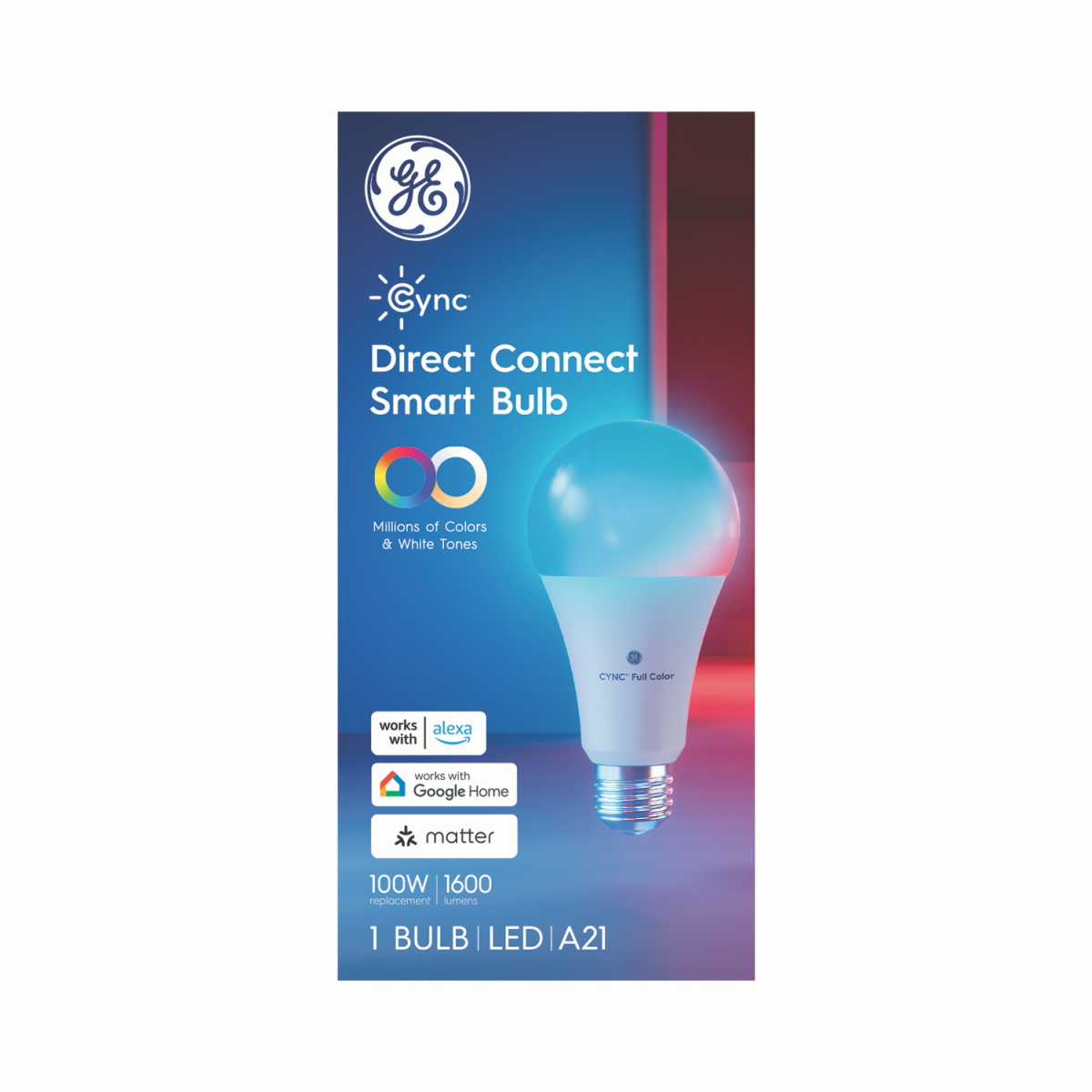 slide 1 of 3, GE Cync Full Color Smart 100W A21 DIM, 1 ct