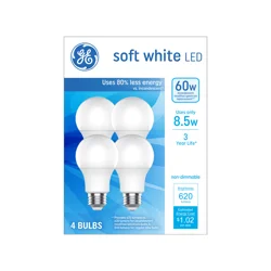 GE 60 Watts Soft White LED Light Bulbs 4 ea