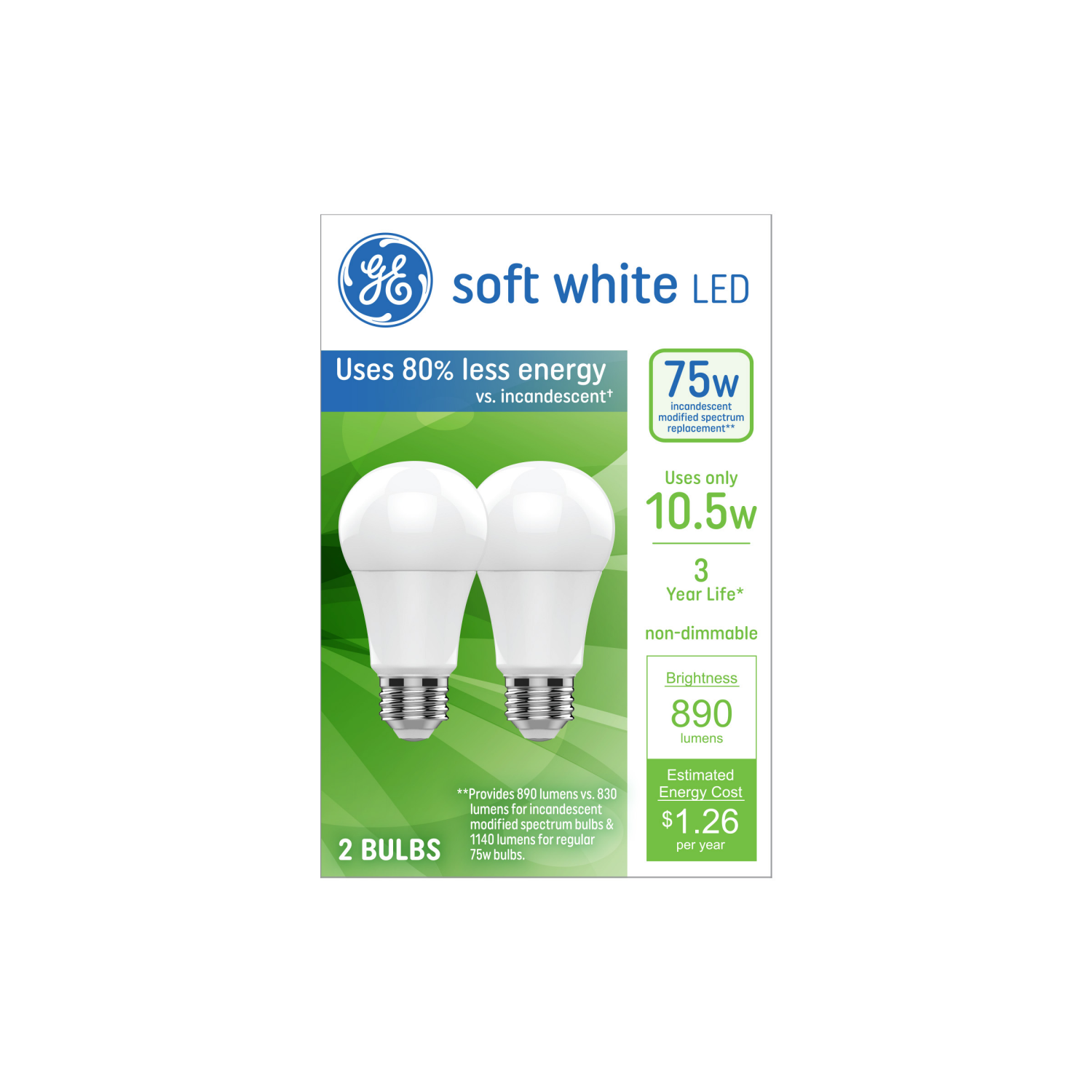 slide 1 of 2, GE 75 Watts Soft White LED Light Bulbs 2 ea, 2 ct