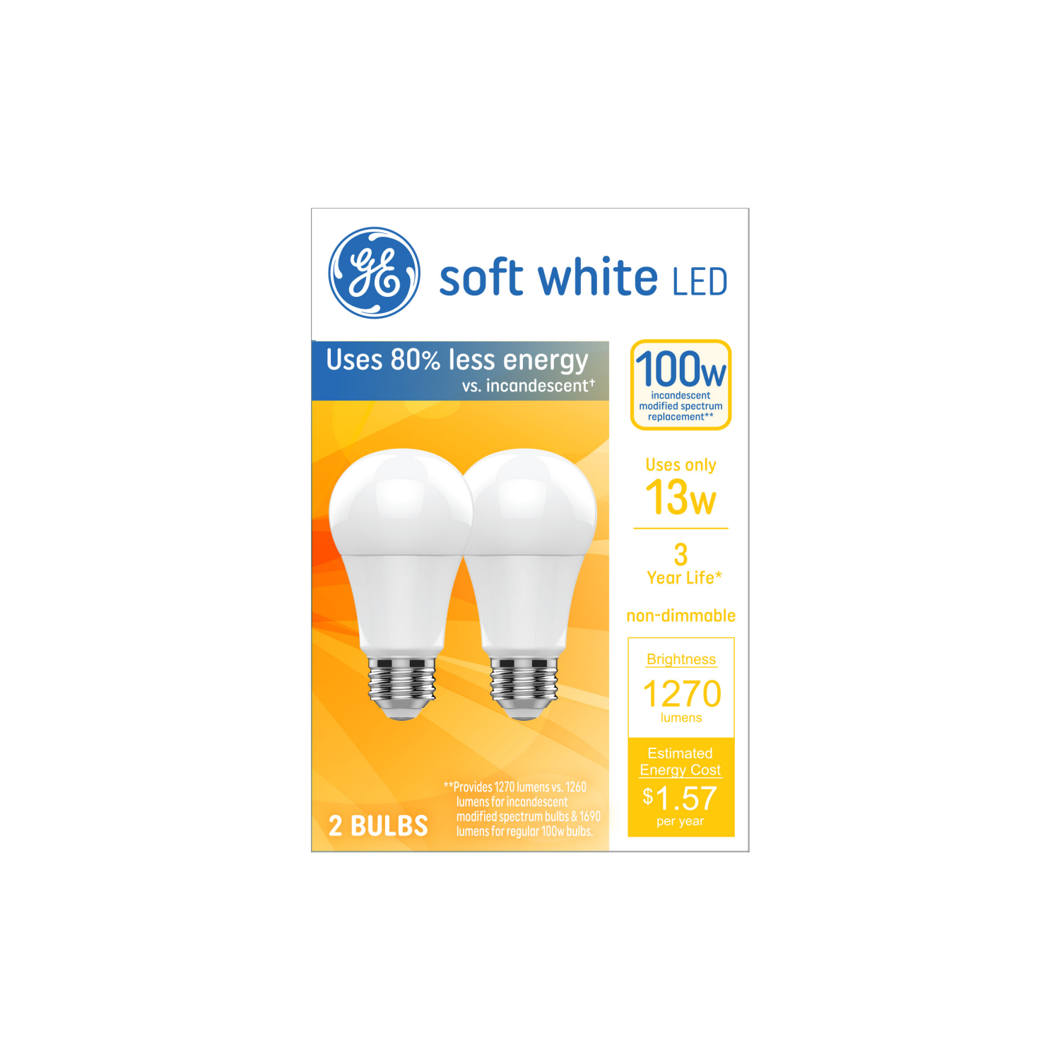 slide 1 of 2, GE 100 Watts Soft White LED Light Bulbs 2 ea, 2 ct