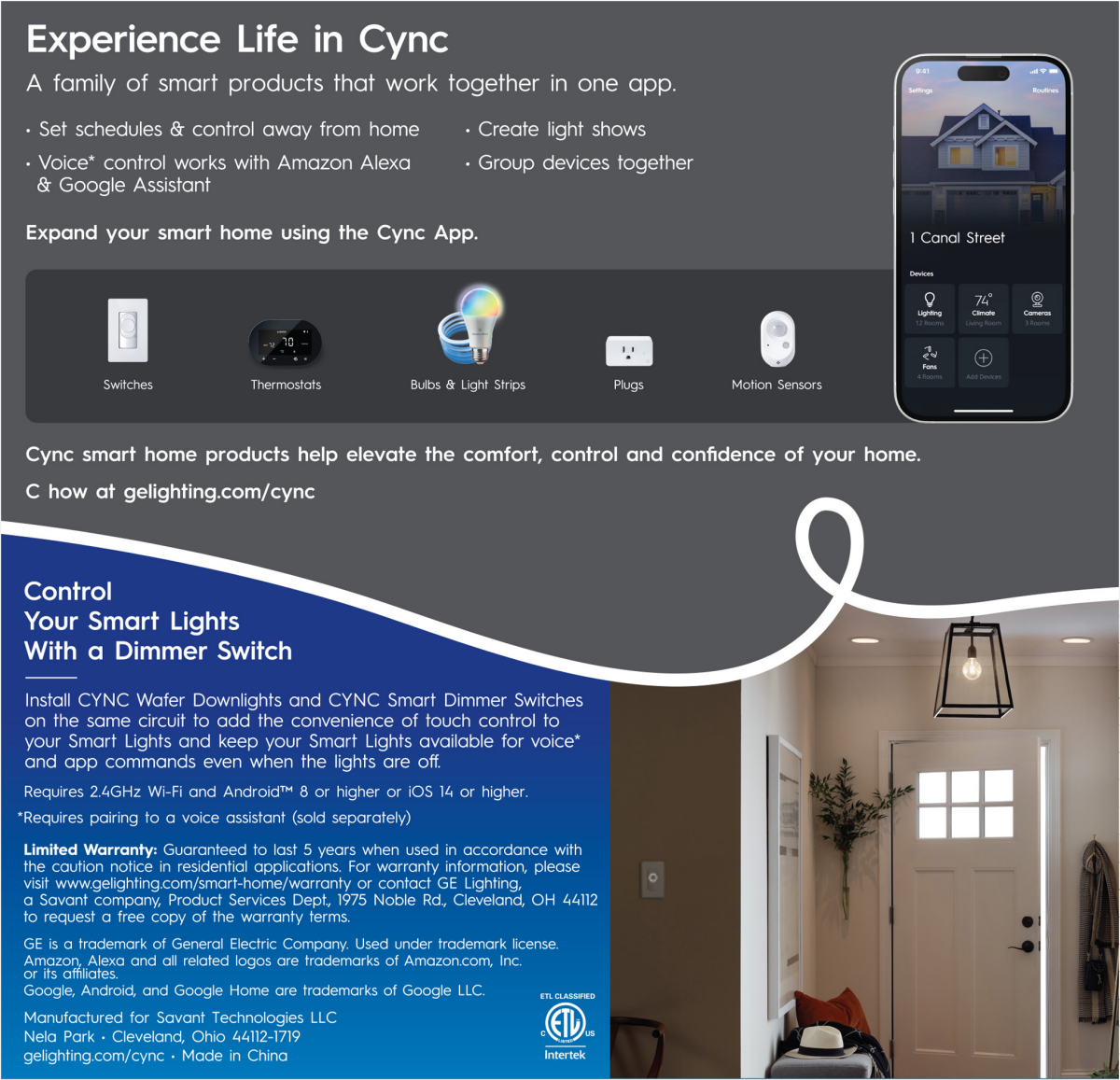 slide 5 of 5, GE Cync Smart Bluetooth Compatibility White 5-in or 6-in 1150-Lumen Switchable White Round Dimmable LED Canned Recessed Downlight, 1 ct