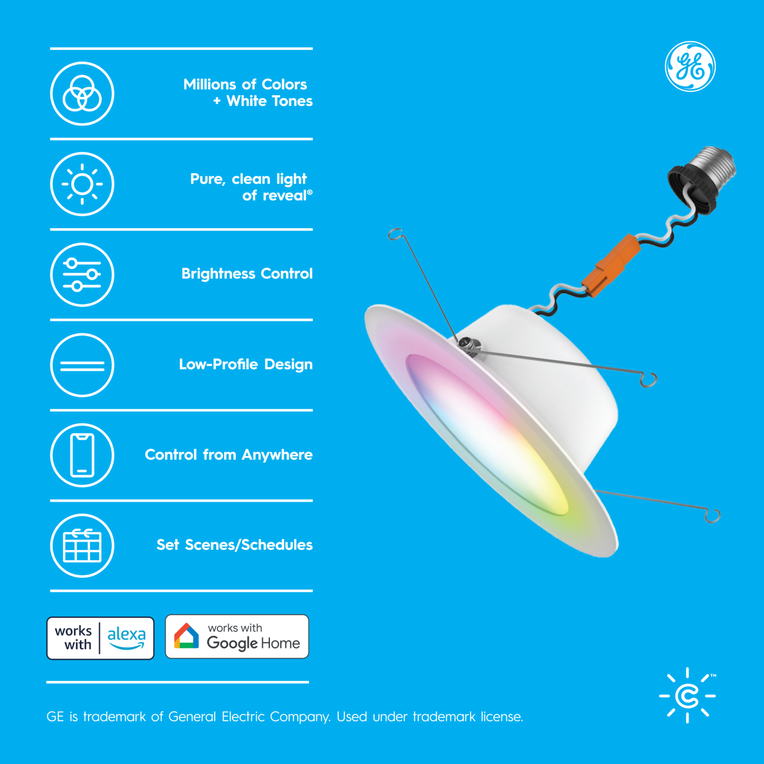 slide 3 of 4, GE Household Lighting GE CYNC Smart LED Wafer Downlight Full Color: Energy Star Certified Recessed Light, Alexa & Google Compatible, 1150 Lumens, 1 ct