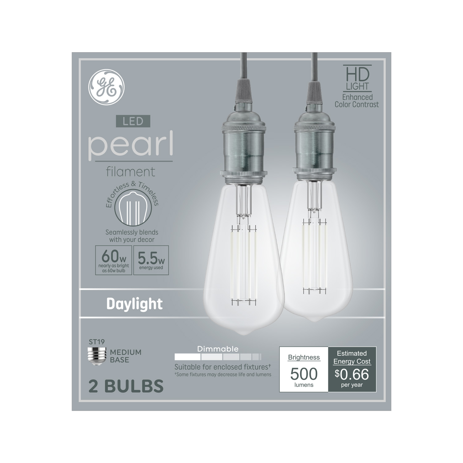 slide 1 of 2, GE GE Refresh HD LED 60 Watt Replacement, Daylight, ST19 Wound Filament Edison Bulbs (2 Pack), 1 ct