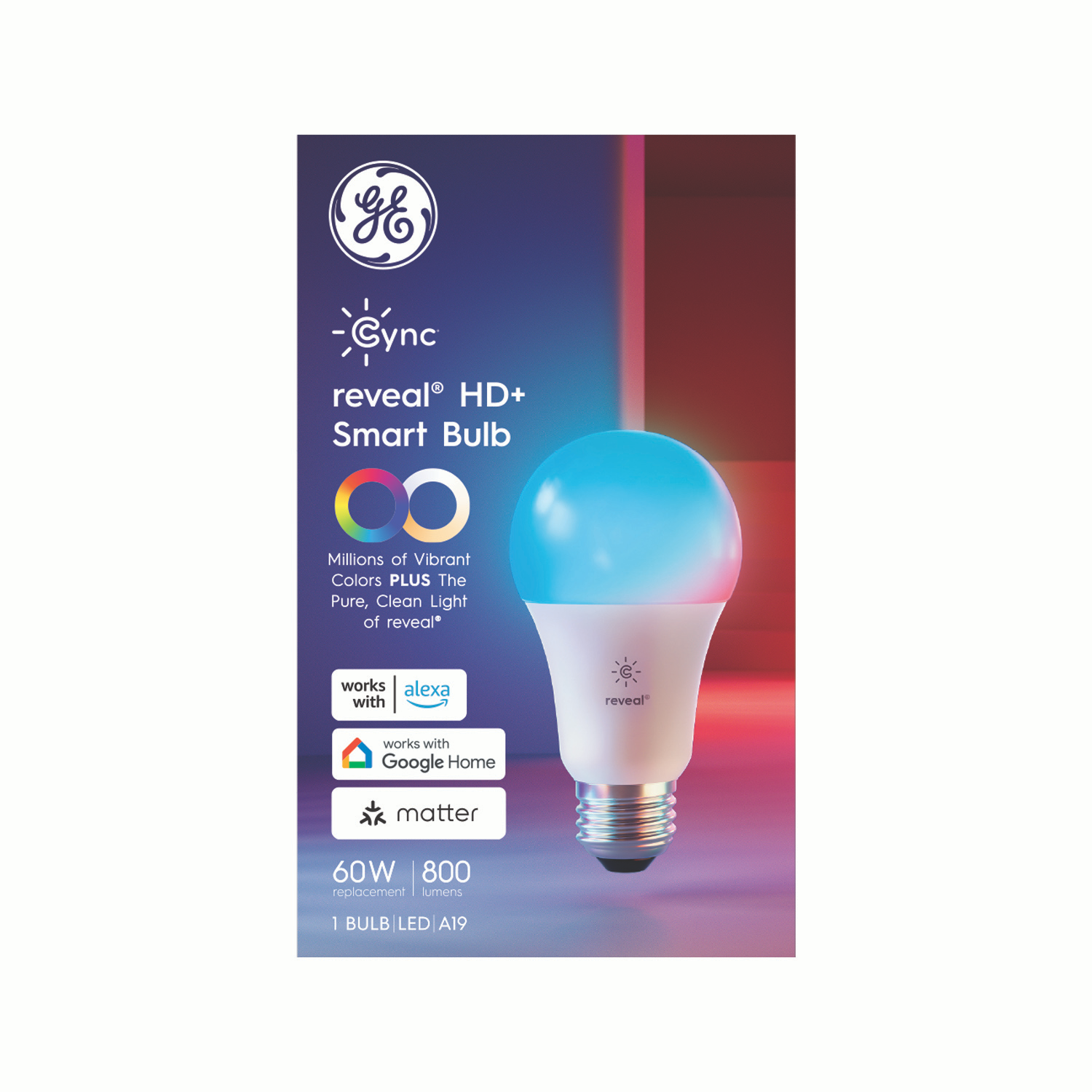 slide 1 of 3, GE Household Lighting GE CYNC Reveal Smart A21 LED Light Bulbs Full Color: Voice Control, Energy Star, Alexa & Google Compatible, 800 Lumens, 1 ct