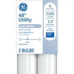 GE 48 Inches Utility Cool White 40 Watts Light Bulbs 2 ea