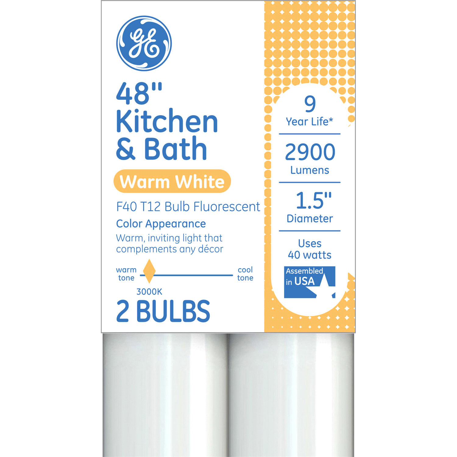 slide 1 of 2, GE 48 Inches Kitchen & Bath Warm White 40 Watts Light Bulbs 2 ea, 2 ct