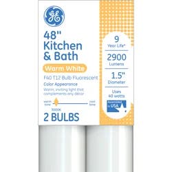 GE 48 Inches Kitchen & Bath Warm White 40 Watts Light Bulbs 2 ea