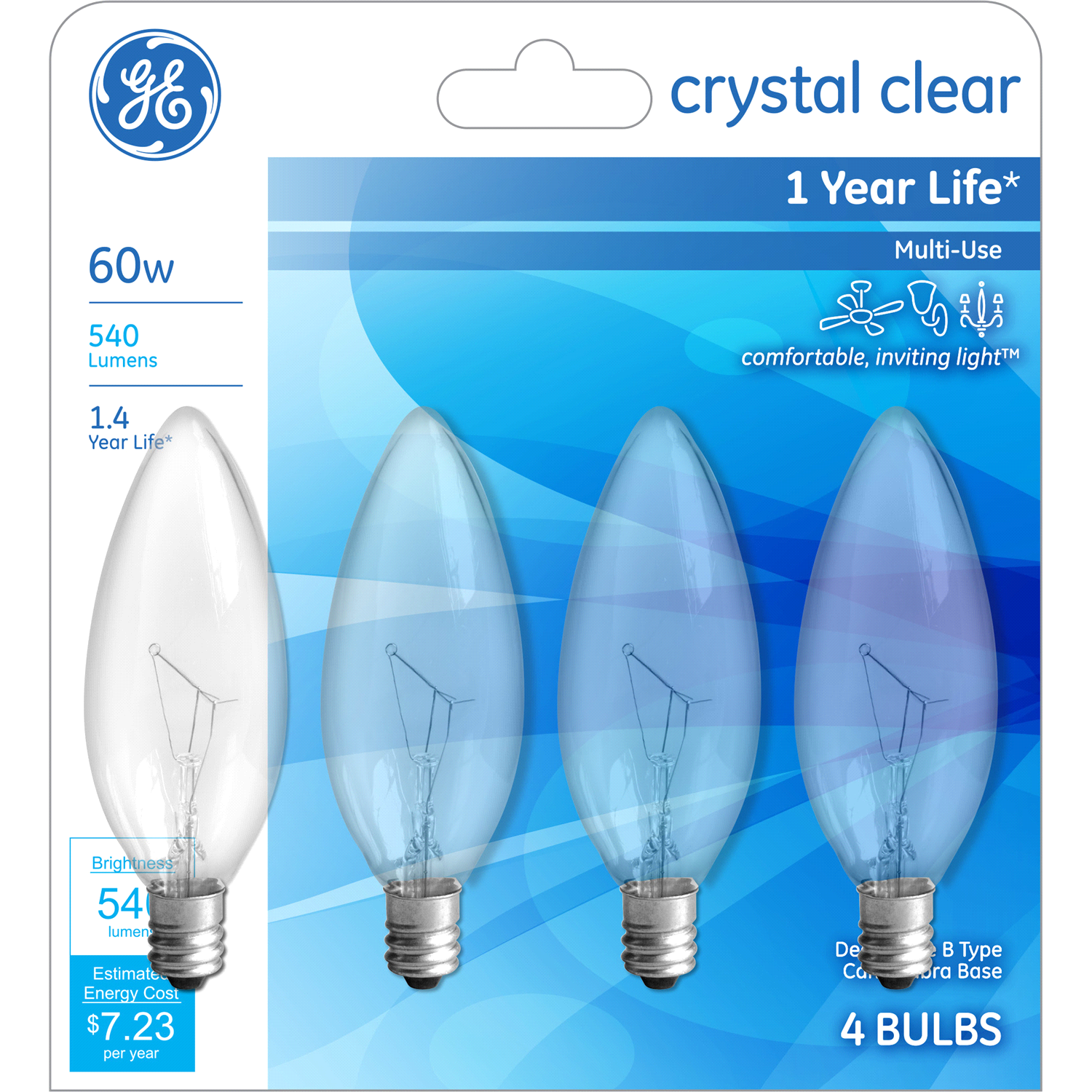 slide 1 of 2, GE 25 Watt Blunt Tip Candelabra Base Multi Use Decorative, Clear Bulb, 1 ct