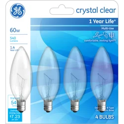 GE 25 Watt Blunt Tip Candelabra Base Multi Use Decorative, Clear Bulb