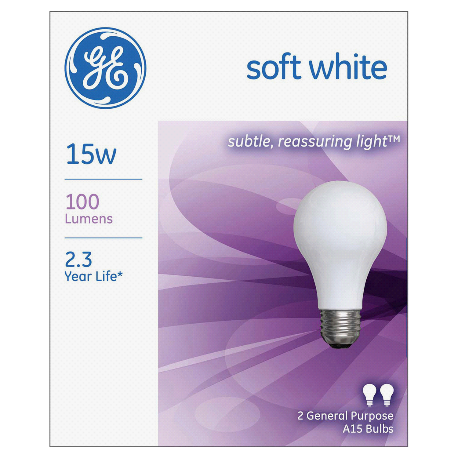 slide 1 of 1, GE 15 Watts Soft White Light Bulbs 2 ea, 2 ct
