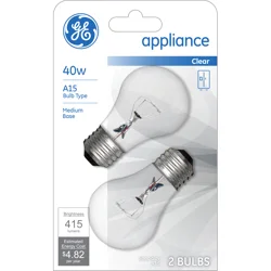 GE Clear Appliance 40 Watts Light Bulbs 2 ea