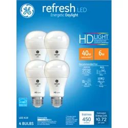 GE Refresh HD LED 40W EQ A19 Daylight Dimmable Light Bulb 4-Pack