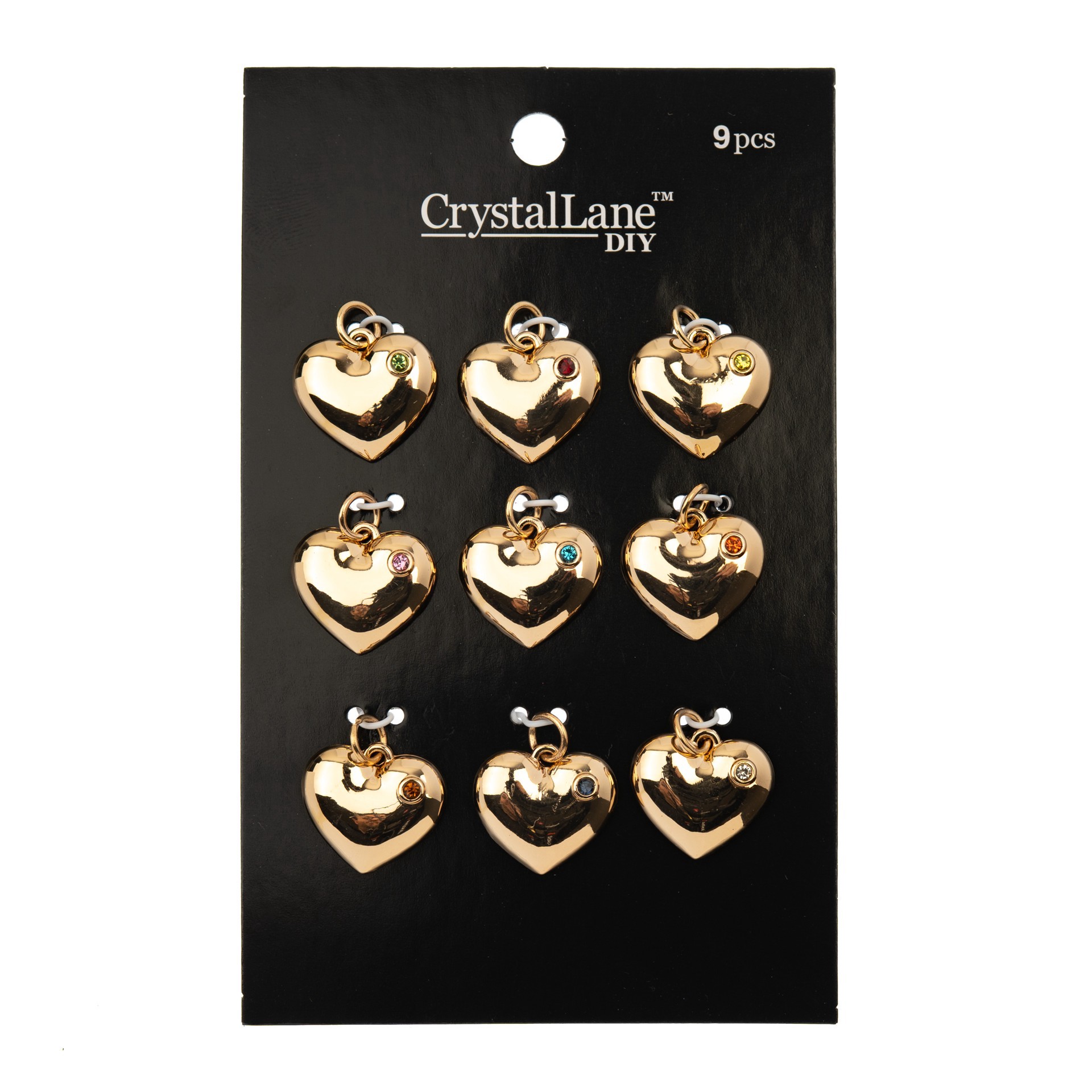 slide 3 of 3, Crystal Lane Diy Gold Rhinestone Heart Charms, 9ct., 9 ct