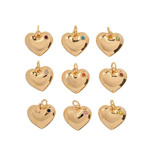 slide 1 of 3, Crystal Lane Diy Gold Rhinestone Heart Charms, 9ct., 9 ct