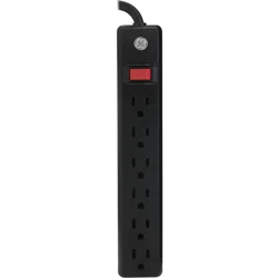 GE 6 Outlet Power Strip, 6 Foot Cord, Black
