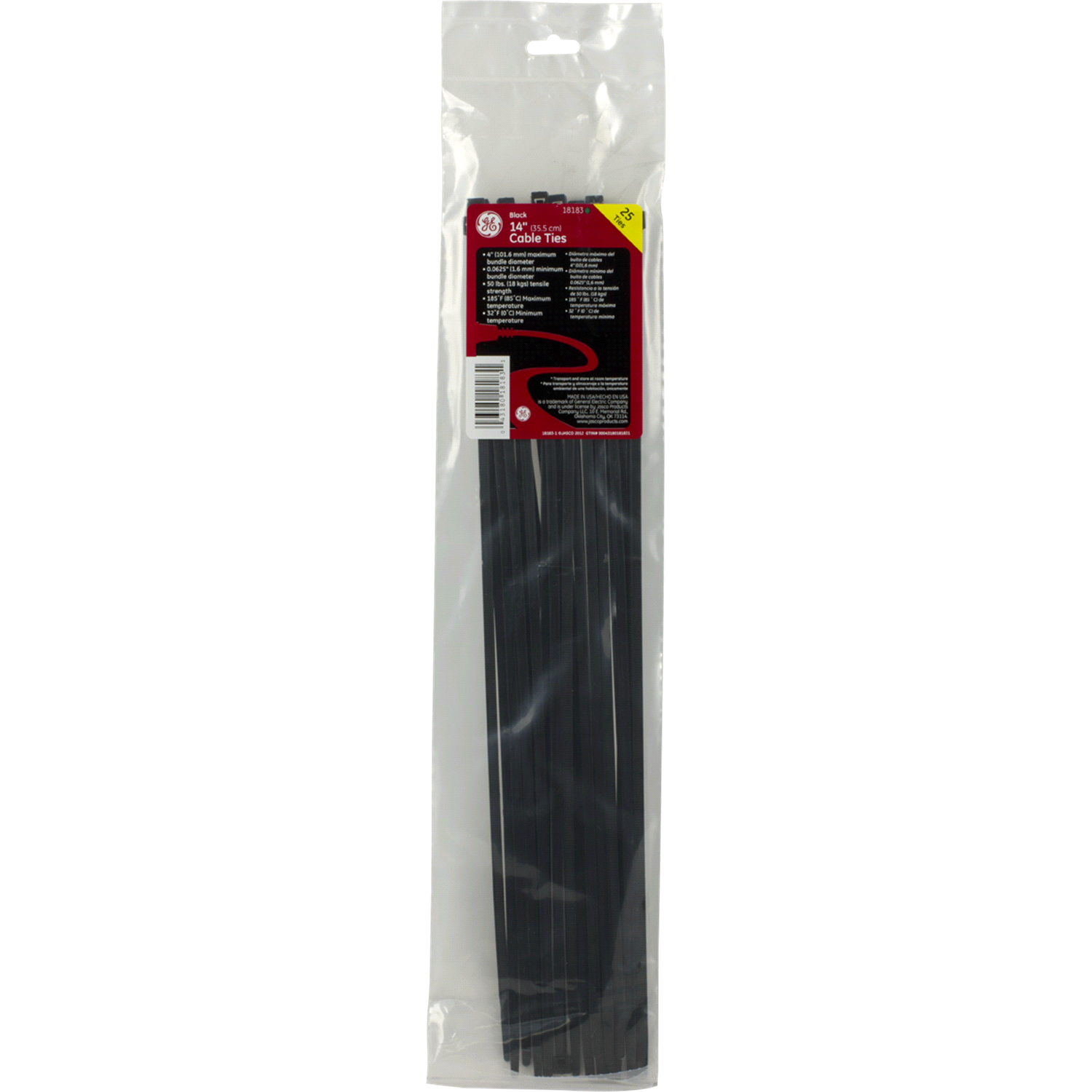 slide 1 of 1, GE Cable Ties, Black, 25 ct; 14 in