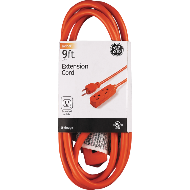 slide 1 of 1, Ge Extension Cord Indoor 2 Wire/16 Gauge 9' Orange #50361, 1 ct