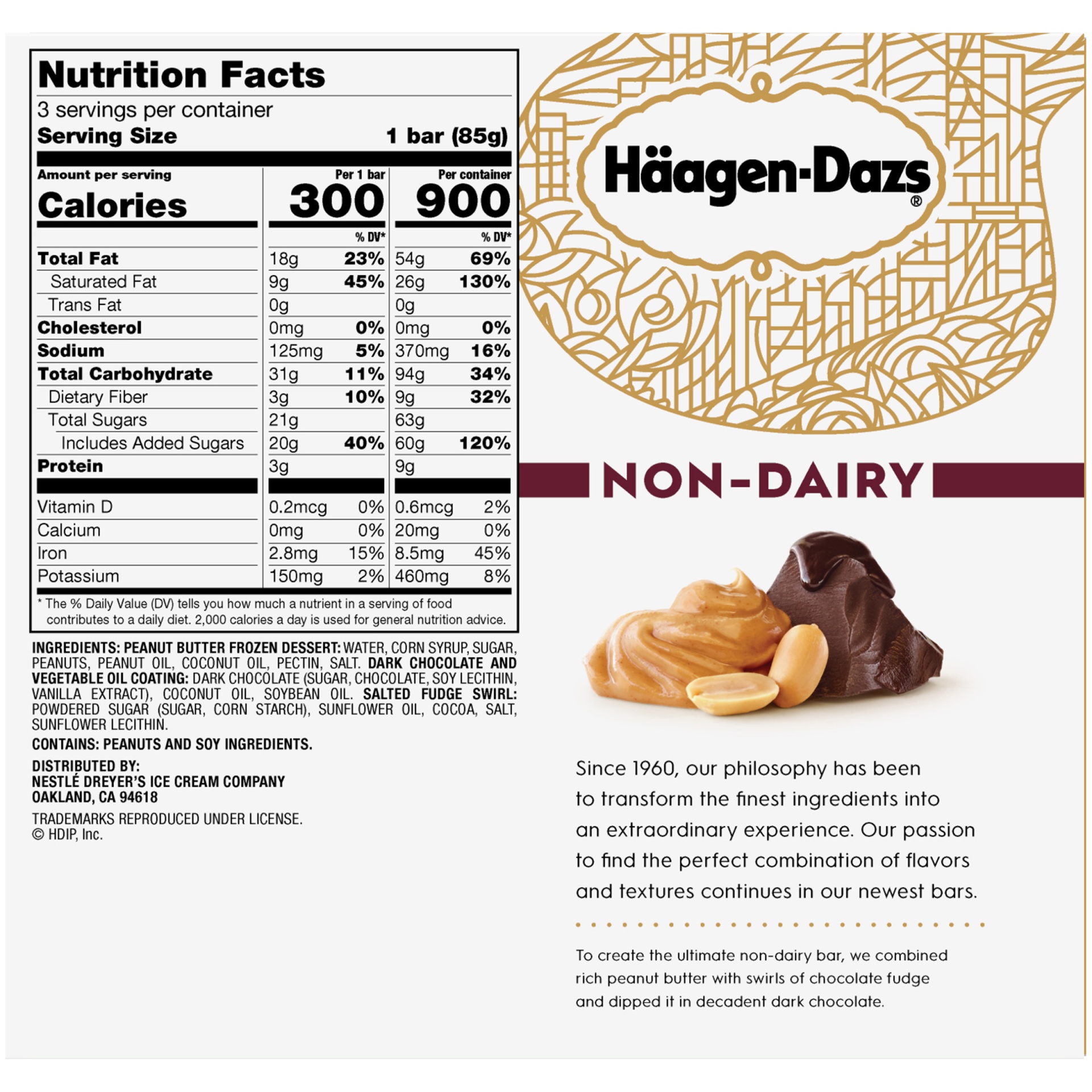 slide 4 of 6, Häagen-Dazs Non Dairy Peanut Butter Dark Chocolate Frozen Dessert Bars, 3 ct