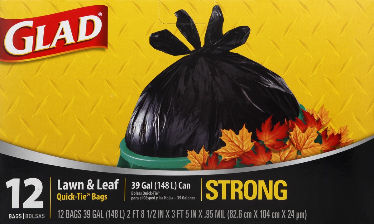 slide 1 of 5, Glad Quick-Tie Strong Lawn & Leaf Bags 12 ea, 12 ct