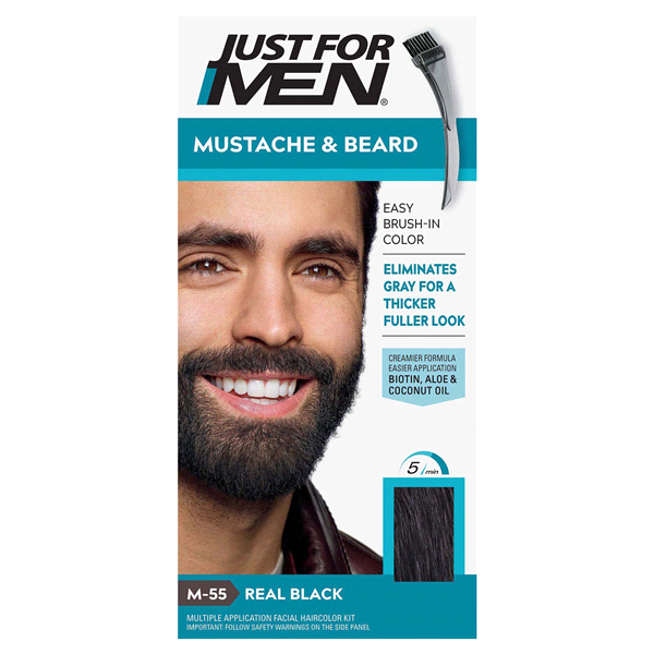 slide 1 of 1, Just for Men Mustache & Beard, Real Black M-55, 1 ct