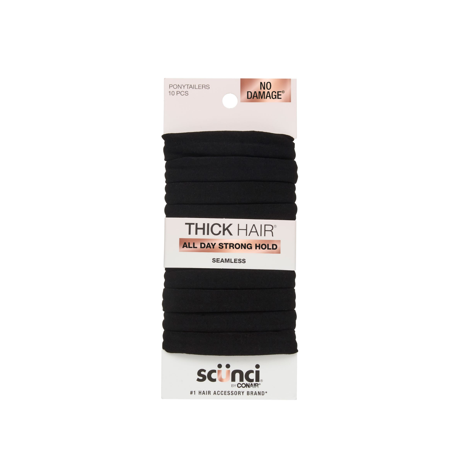 slide 1 of 2, Scunci Thick Hair Seamless Hosiery Ponytailers Black, 10 ct