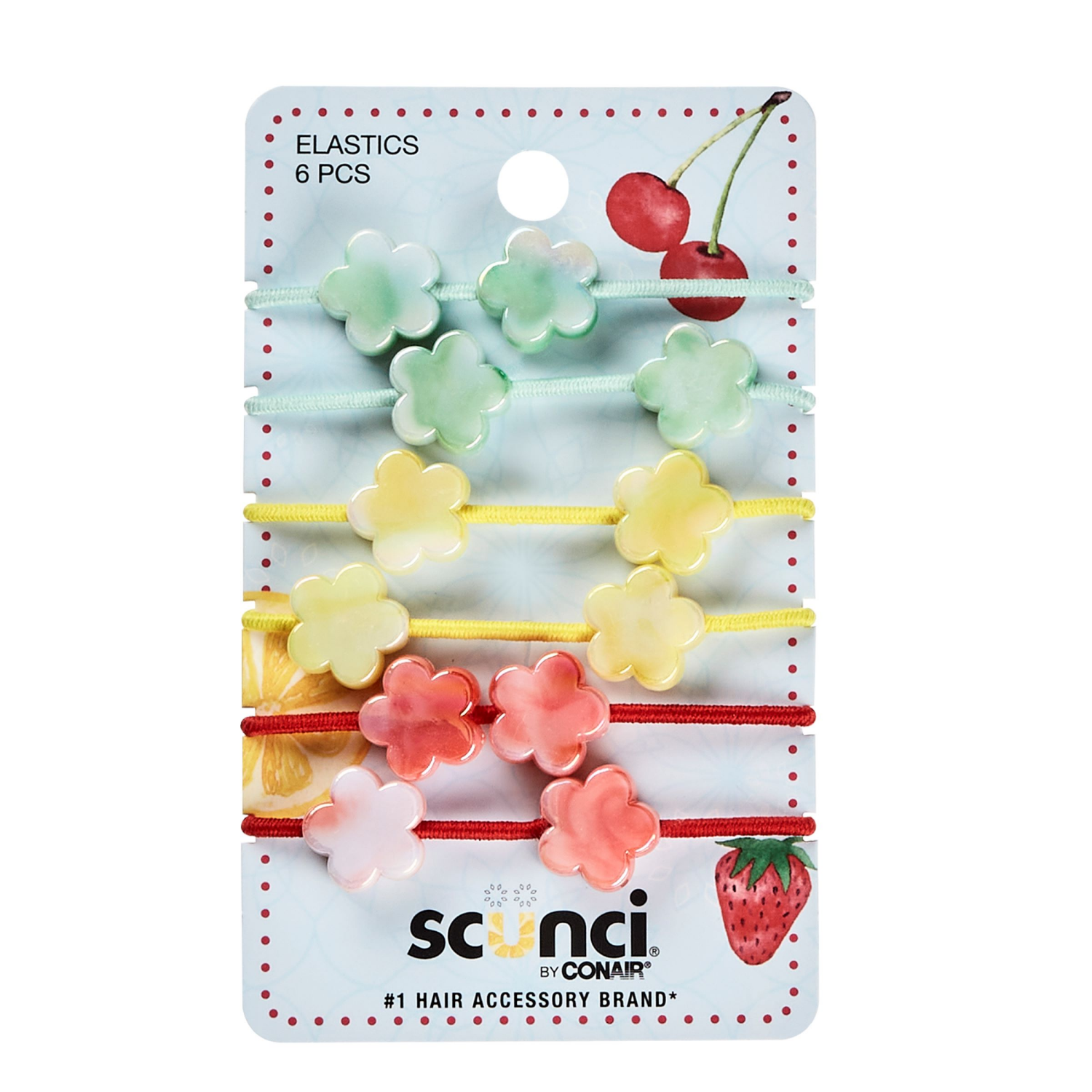 slide 1 of 2, scünci Scunci Flower Elastics 6 pk, 6 ct