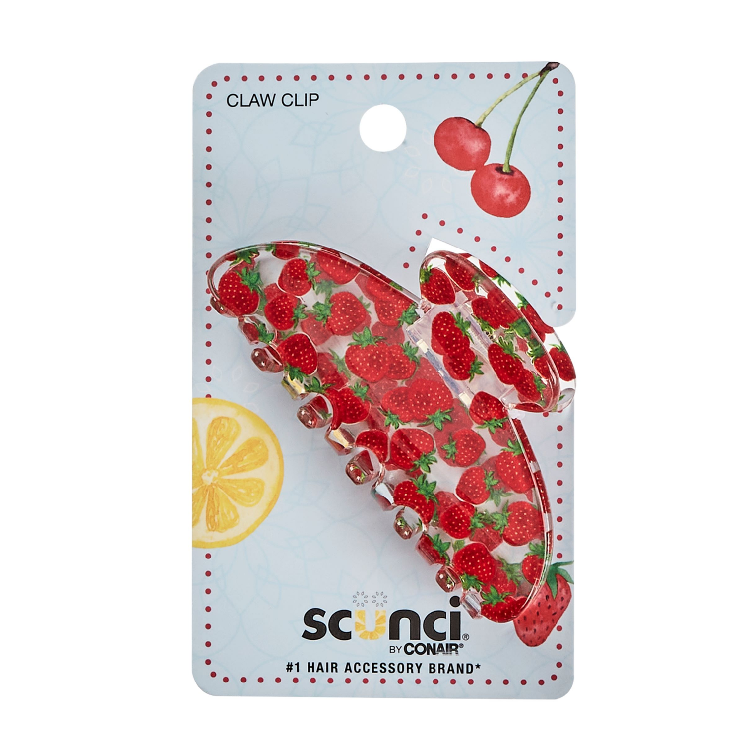 slide 1 of 2, scünci Scunci Printed Strawberry Claw Clip 1pk, 1 ct