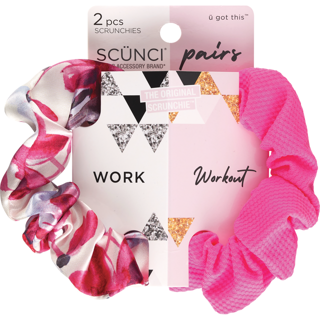 slide 1 of 1, 2 Pack Scunchie-Pink; Floral, 2 ct