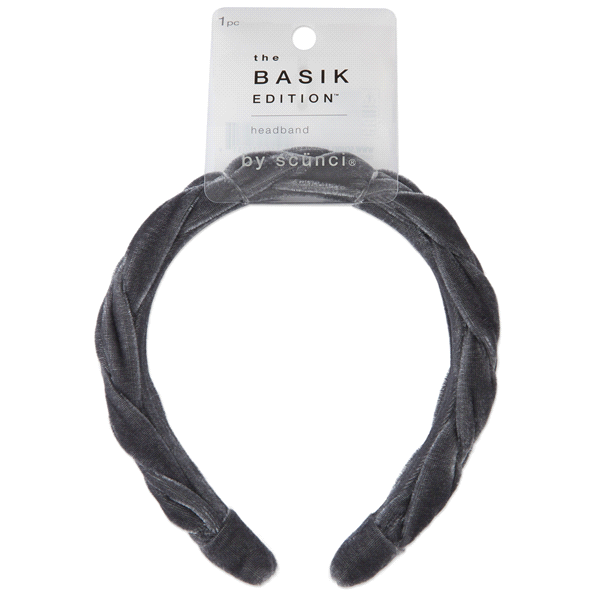 slide 1 of 1, Basik Braided Velvet Headband Gray, 1 ct