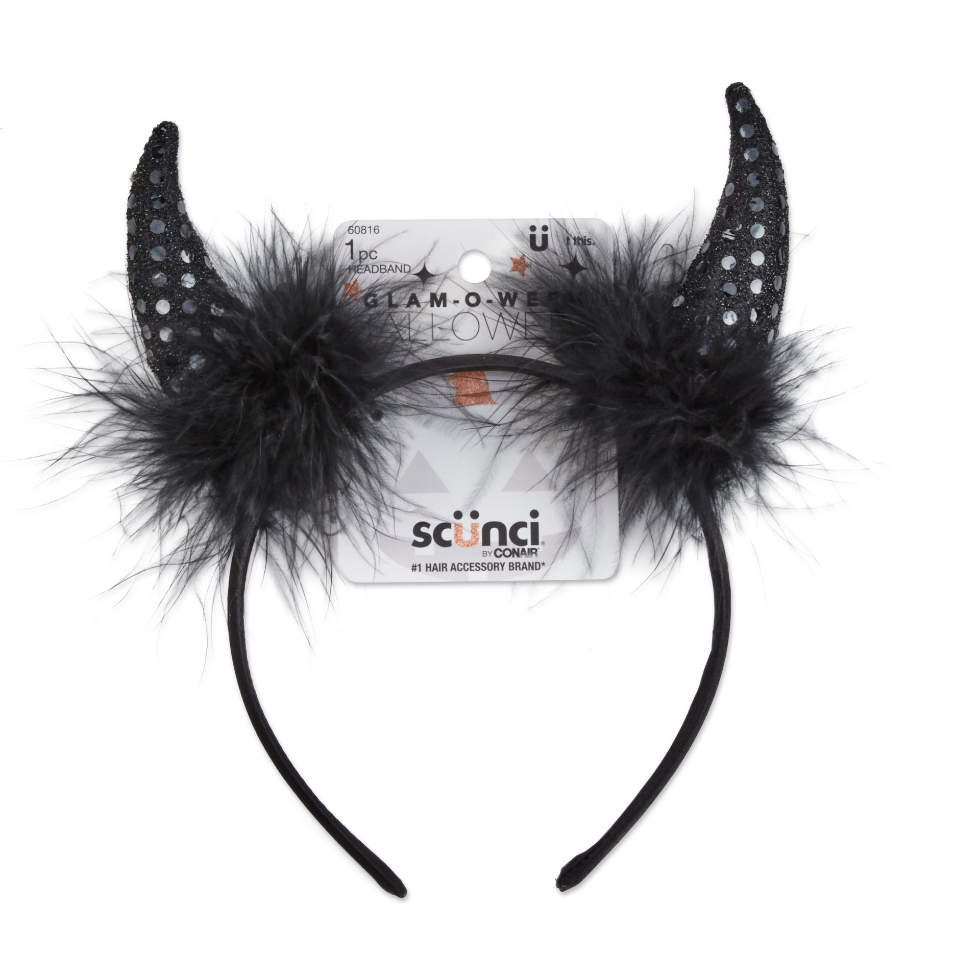 slide 1 of 1, Scunci Glam-O-Ween Fuzzy Horns Headband, 1 ct