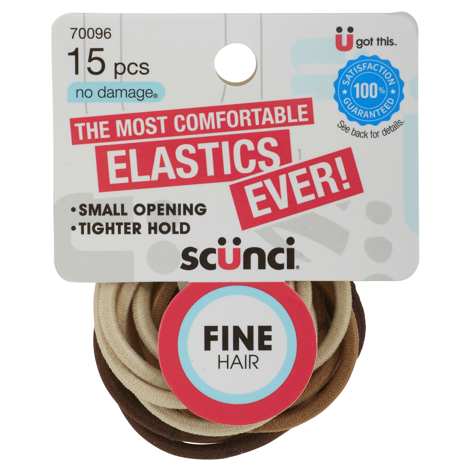 slide 1 of 2, scünci U Got This No Damage Fine Hair Hair Elastics 15 ea Card, 15 ct