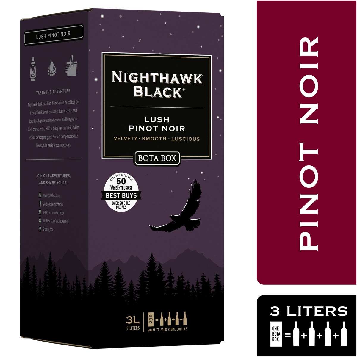 slide 9 of 9, Bota Box Lush Pinot Noir Nighthawk Black, 3 liter