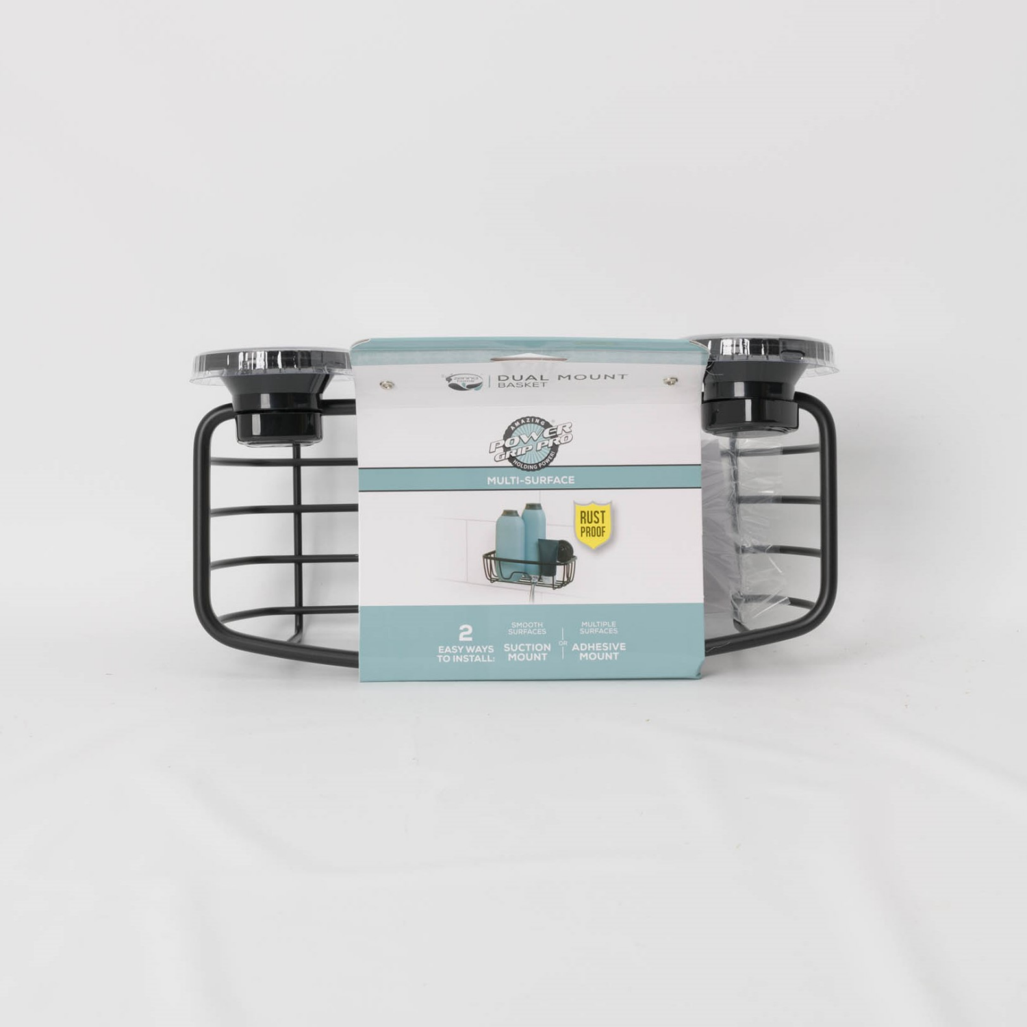 slide 2 of 3, Zenna Home Rustproof Adhesive or Suction Mount Shower Basket, Matte Black, 1 ct