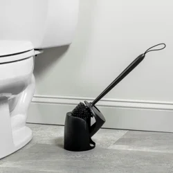 Zenna Home Toilet Bowl Brush Holder with Self-Closing Lid, Black