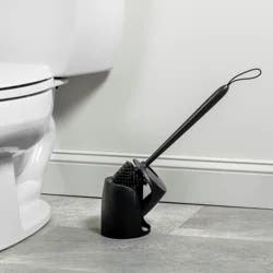 Zenna Home Toilet Bowl Brush Holder with Self-Closing Lid, Black