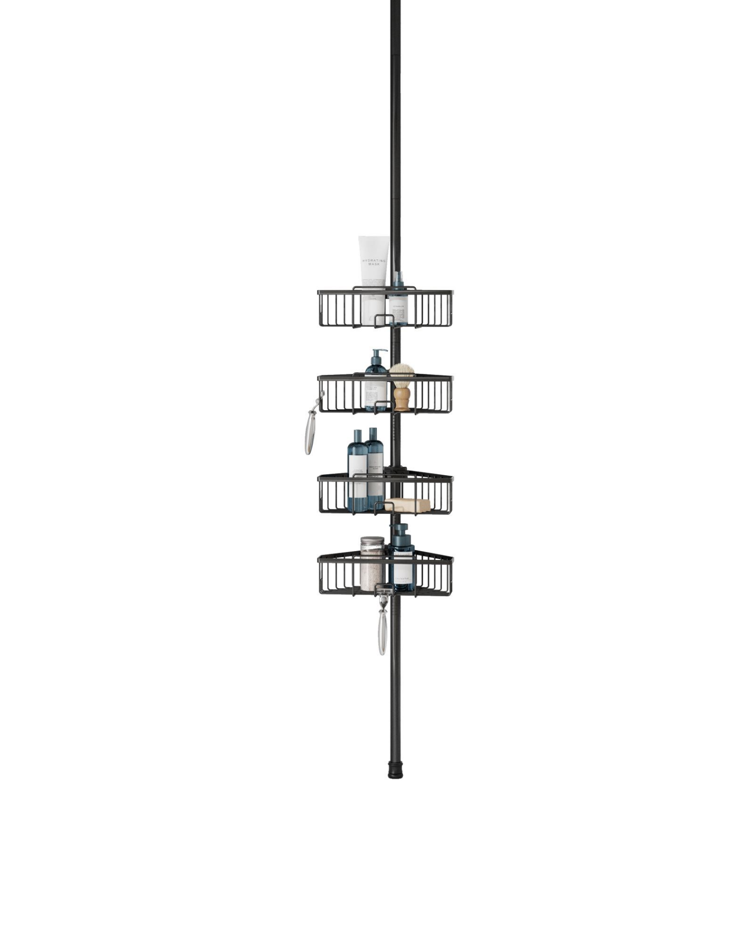 slide 1 of 2, Zenna Home Tension Pole Shower Caddy, 4 Shelf, Adjusts 60" to 108", Matte Black, 60 in