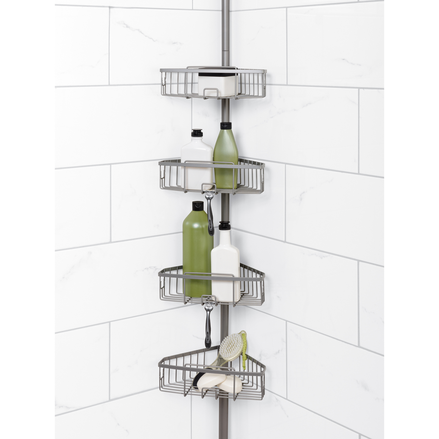 slide 3 of 3, Zenna Home Tension Pole Shower Caddy, Satin Nickel, 1 ct